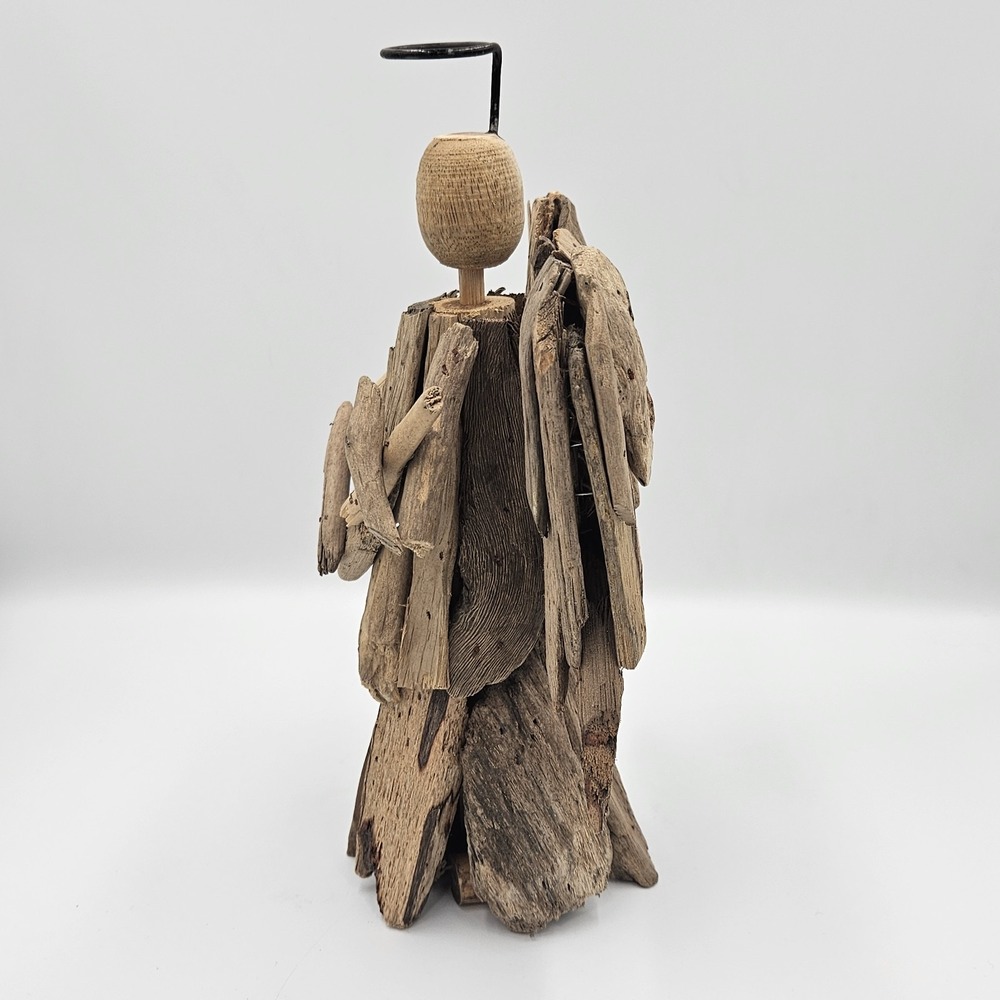 Driftwood Angel Figurine Handmade Folk Art 11" Rustic Primitive Boho Coastal - Picture 4 of 7